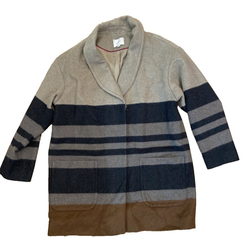 LOFT Gray Striped Wool Blend Sweater Jacket Blazer Cardigan Size XL Zip UP
